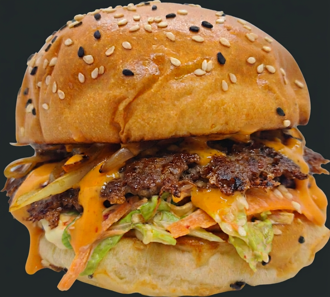 Bulgogi-marinated mince, kimchi slaw, spicy mayo on sesame seed milk bun $14.90